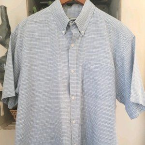 Ocean Pacific OP Men Large Plaid Button Down Short Sleeve Shirt Blue Beach Vibe